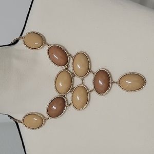 Statement Necklace Gold Tone With Tan & Brown Stones - Neutral